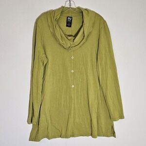 Pure Essence Shirt Womens Extra Large Green Cowl Neck Tunic Button Front Swing
